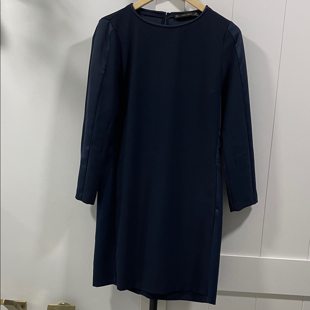 Zara Navy Long Sleeve Mini Dress